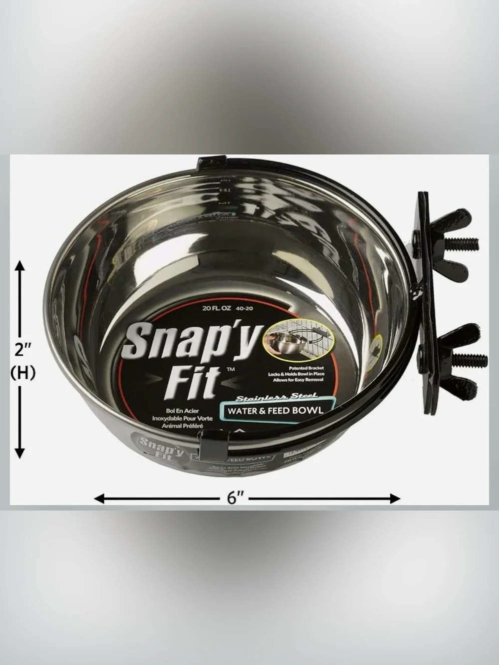 Snap'y Fit Stainless Steel Water & Feed Bowl - For Dogs or Cats. Silver NEW